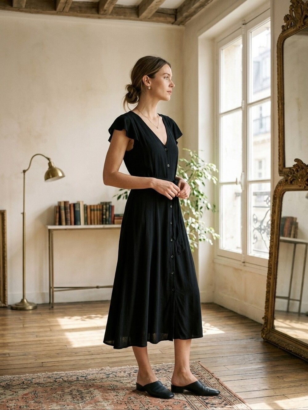 20. Sanctuary 100% Rayon Lined Button Down Midi Dress With Flutter Sleeves &Belt